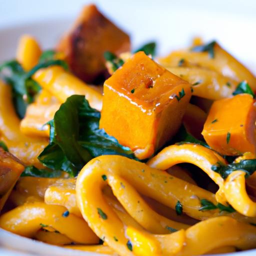 Velvety Roasted Butternut Squash Pasta with sausage & Spinach