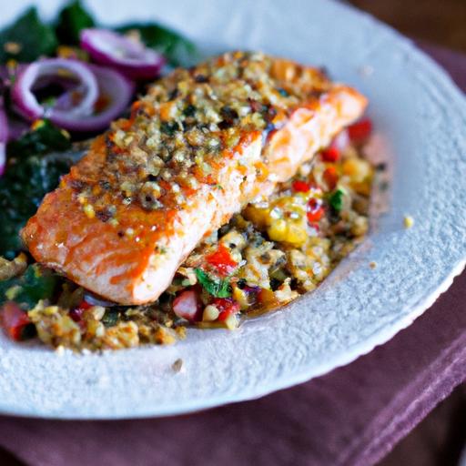 Savor Grilled Salmon atop Vibrant Quinoa & Spinach Salad